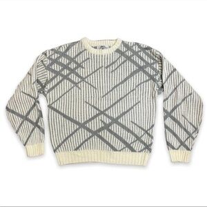 Saturdays Vintage 80s White & Gray Pullover Slash Stripe Sweater